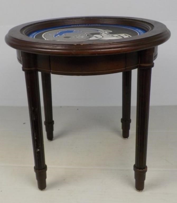 End table with Detroit Loins.