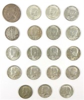 1927 Peace Silver Dollar & 18 Silver Half Dollars