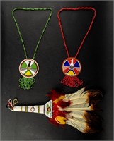 Native American Beaded Fan & 2 Necklaces