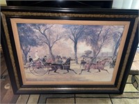 Vintage painting of horses pulling man