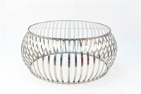 METAL AND GLASS DRUM COFFEE TABLE