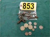 Clock Key, Old Keys, Foreign Coins, Tokens