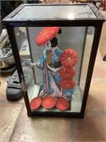 Geisha Doll in Wood and glass case