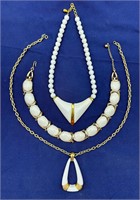 3 White and Gold Necklaces, Trifari and Monet