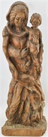 Antique German Madonna & Child Signed Wood Statue