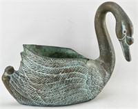 Cast Bronze/Brass Swan Planter with Patina