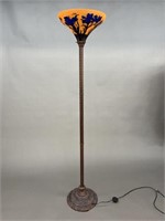 Galle style irises floor torchiere lamp.