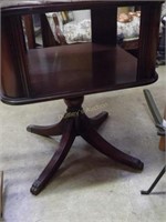 Mahogany Leather Top Lamp Table W/Library Under Sh