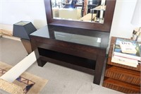 Pair of wood and glass top nightstands