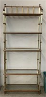 5-Tier Oak & Brass Etagere with Glass Inset
