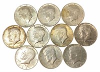 (10) 1964 J. F. K. 90% Silver Half Dollars