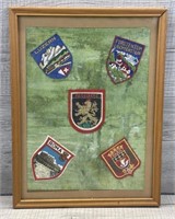 VINTAGE TRAVEL PATCHES MOUNTED & FRAMED