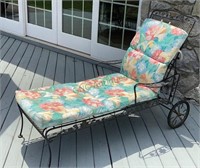 Wrought iron patio chaise lounge with cushion
