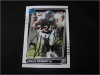 Khalil Herbert signed ROOKIE football card COA