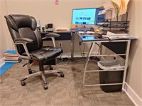 Glass & Chrome L Shaped Desk, Office Chair