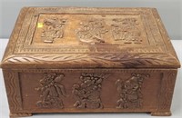 Carved Wood Box Ethnographic Figures