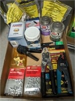 TRAY OF HAND TOOLS, STAPLES, MISC