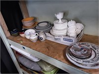 Shelf Lot of Misc Plate Sets & Glassware