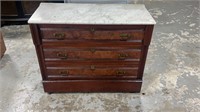 Walnut Victorian Three Drawer Marble Top Chest