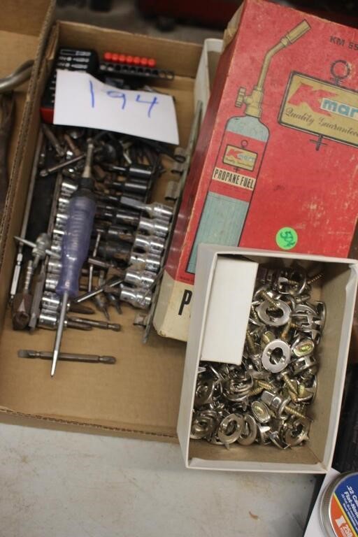 LARGE MASTERLOCK, FASTENERS, MISC TOOLS