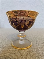 VINTAGE GOLD GILDED PURPLE GLASS BOWL FOOTED