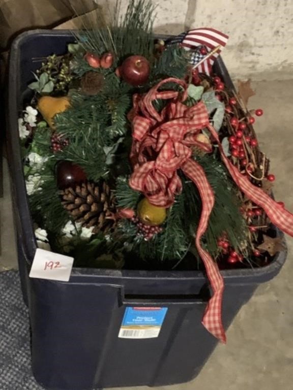 tote of Christmas decorations