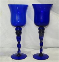 2 Large Cobalt Blue Candle Holders 13" T