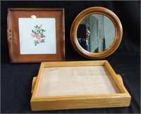 Handmade wooden serving trays & mirror