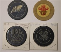 4 pc. 1800-1900's Antique Clay Poker Chips, Clover