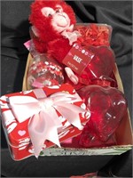 Box of miscellaneous valentine items