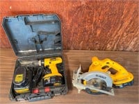 Dewalt drill, saw , 3 batteries & charger- good