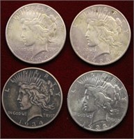 4pc Peace Dollar Lot (2) 1928, 1934, 1935
