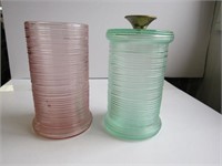 2 Spun Glass Canisters Green Has a Lid