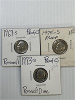 1969-S, 1975-S, 1973-S Proof Dimes 1 money