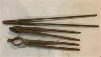 (3) Antique Blacksmith Tongs Tools