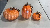 Three Orange Swirl Art Glass Pumpkins