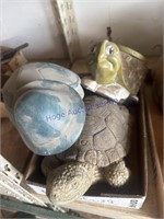 3 TURTLES, ONE IS CONCRETE, TWO ARE CERAMIC,