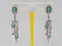 Earrings Feather With Turqoise Stones New