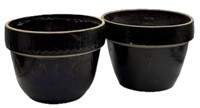 (2) Antique Deep Brown Glazed Stoneware Bowls