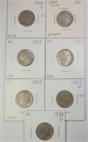 Lot of 1930's USA Buffalo Nickels