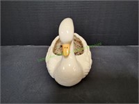 7" White Pottery Swan Planter, #802