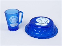Vintage Cobalt Blue Shirley Temple Bowl & Cup