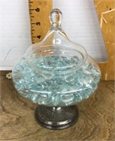 Glass candy dish with weighted sterling base