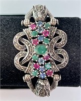 Gorgeous Sterling Ruby/Emerald/Sapphire Bracelet
