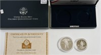 PROOF COLUMBUS SILVER DOLLAR & HALF W BOX PAPERS