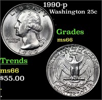 1990-p Washington Quarter 25c Grades GEM+ Unc