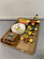 Vtg Kids Pull Toy, Sesame Street Bowls, and Others