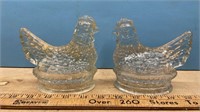 2 Vintage Glass Candy Container Hens