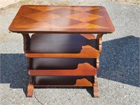 4 Tiered end table marquetry top 26" H x 26" L x