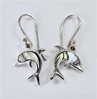 Sterling Silver Abalone Jumping Dolphines Earrings